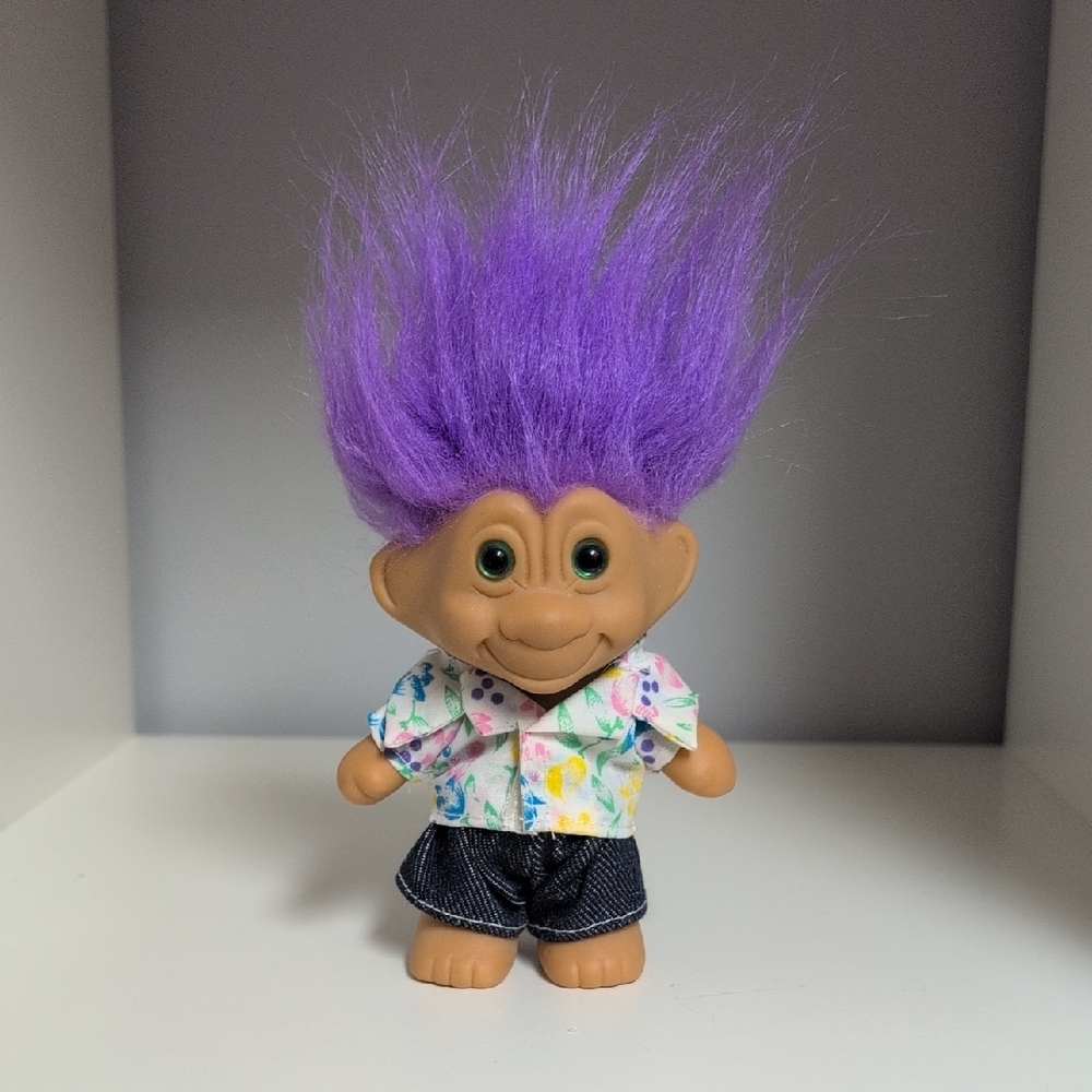 Vintage RUSS Troll Doll, Vacation Troll, Purple Hair, 1992